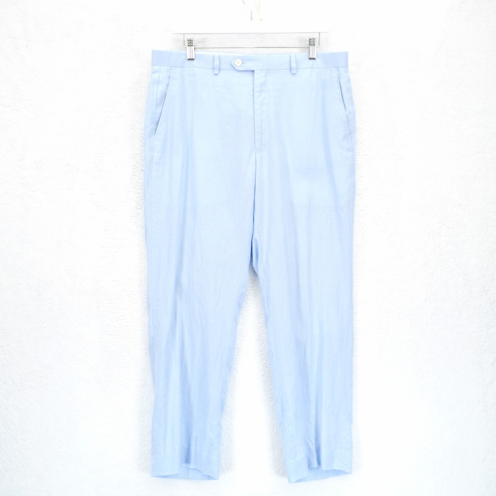 Lauren Ralph Lauren 100% Linen Baby Blue Flat Front Dress Pants Trousers 35 / 27